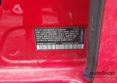 2013 Volkswagen Golf 2.0L Tdi 4-Door z USA, uszkodzony, nr VIN WVWNM7AJ6DW057641